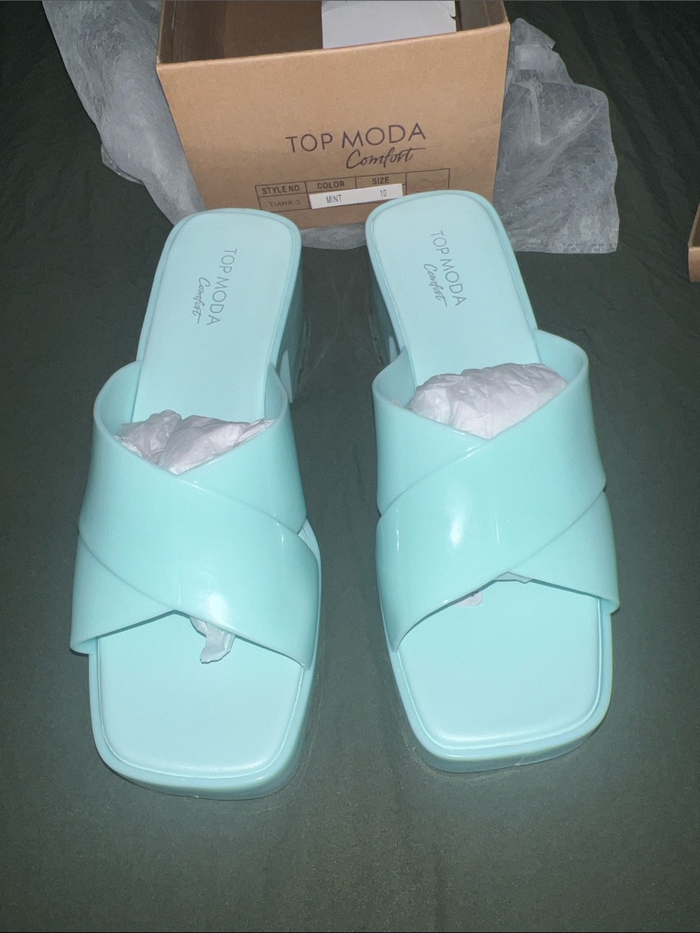 Top Moda Women's Mint Green Slide Sandals- Size 10M